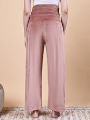 Pink Solid Velvet Winter Maternity Trouser