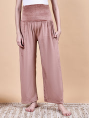 Pink Solid Velvet Winter Maternity Trouser