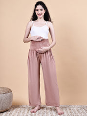 Pink Solid Velvet Winter Maternity Trouser