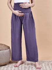 Purple Solid Velvet Winter Maternity Trouser