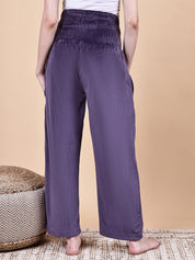 Purple Solid Velvet Winter Maternity Trouser
