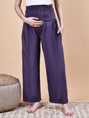 Purple Solid Velvet Winter Maternity Trouser