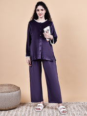Purple Solid Velvet Winter Maternity Trouser