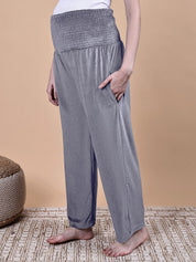 Secret Wish Grey Solid Velvet Winter Maternity Trouser