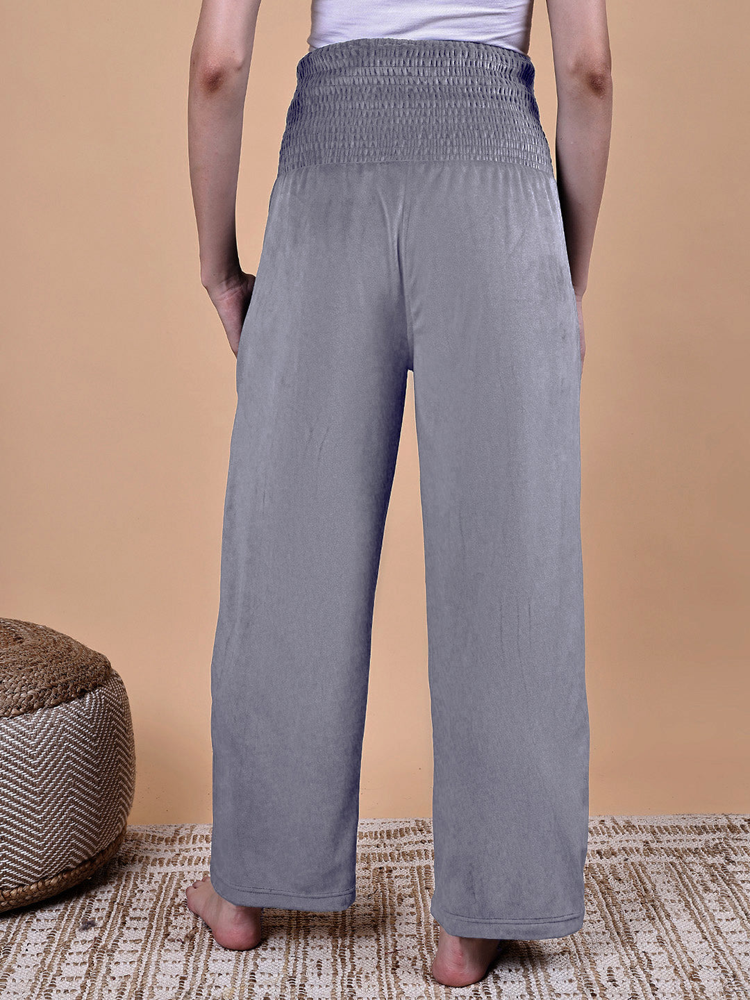 Secret Wish Grey Solid Velvet Winter Maternity Trouser