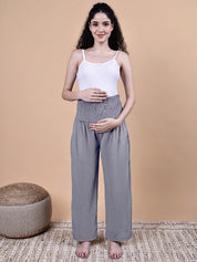Secret Wish Grey Solid Velvet Winter Maternity Trouser