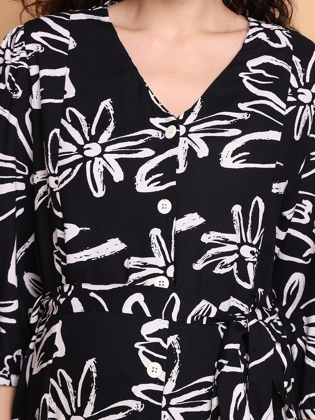 Black Floral Rayon Maternity Dress