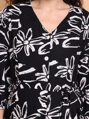 Black Floral Rayon Maternity Dress