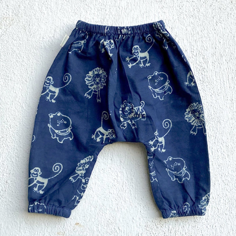 WHITEWATER KIDS UNISEX ORGANIC WHITE ANGRAKHA TOP+ZOO PRINT INDIGO PANTS