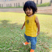 WHITEWATER KIDS UNISEX ORGANIC ZOO BAG - YELLOW JHABLA + INDIGO CHECK ANGARAKHA + PANTS