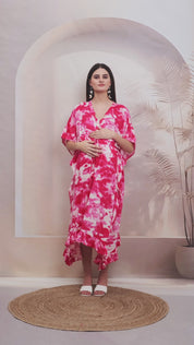 Tie & Dye Print Pink Rayon Maternity Kaftan