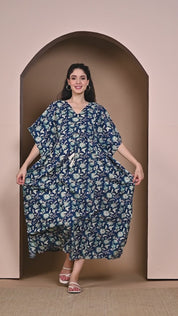 Navy Blue Floral Maternity Kaftan
