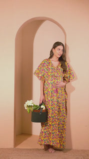 Yellow Floral Cotton Maternity Kaftan