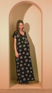 Floral Black Hosiery Maternity Feeding Nighty