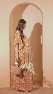 Mustard Floral Cotton Maternity Kaftan
