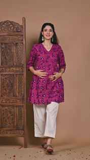 Purple Floral Cotton Maternity Tunic