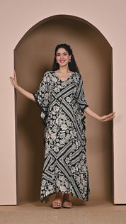 Secret Wish Black Floral Rayon Maternity Kaftan