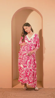 Floral Print Pink Rayon Maternity Kaftan