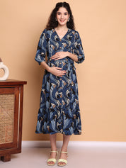 Blue Abstract Rayon Maternity Dress