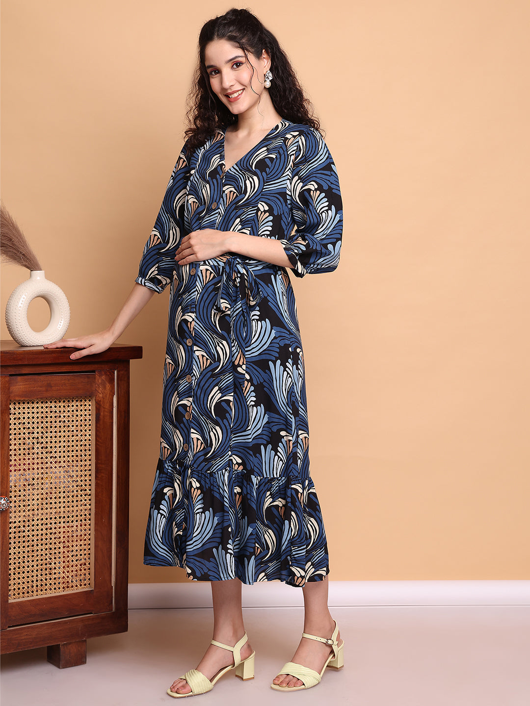Blue Abstract Rayon Maternity Dress