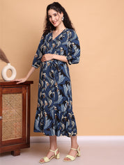 Blue Abstract Rayon Maternity Dress