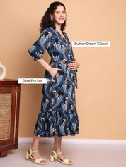 Blue Abstract Rayon Maternity Dress