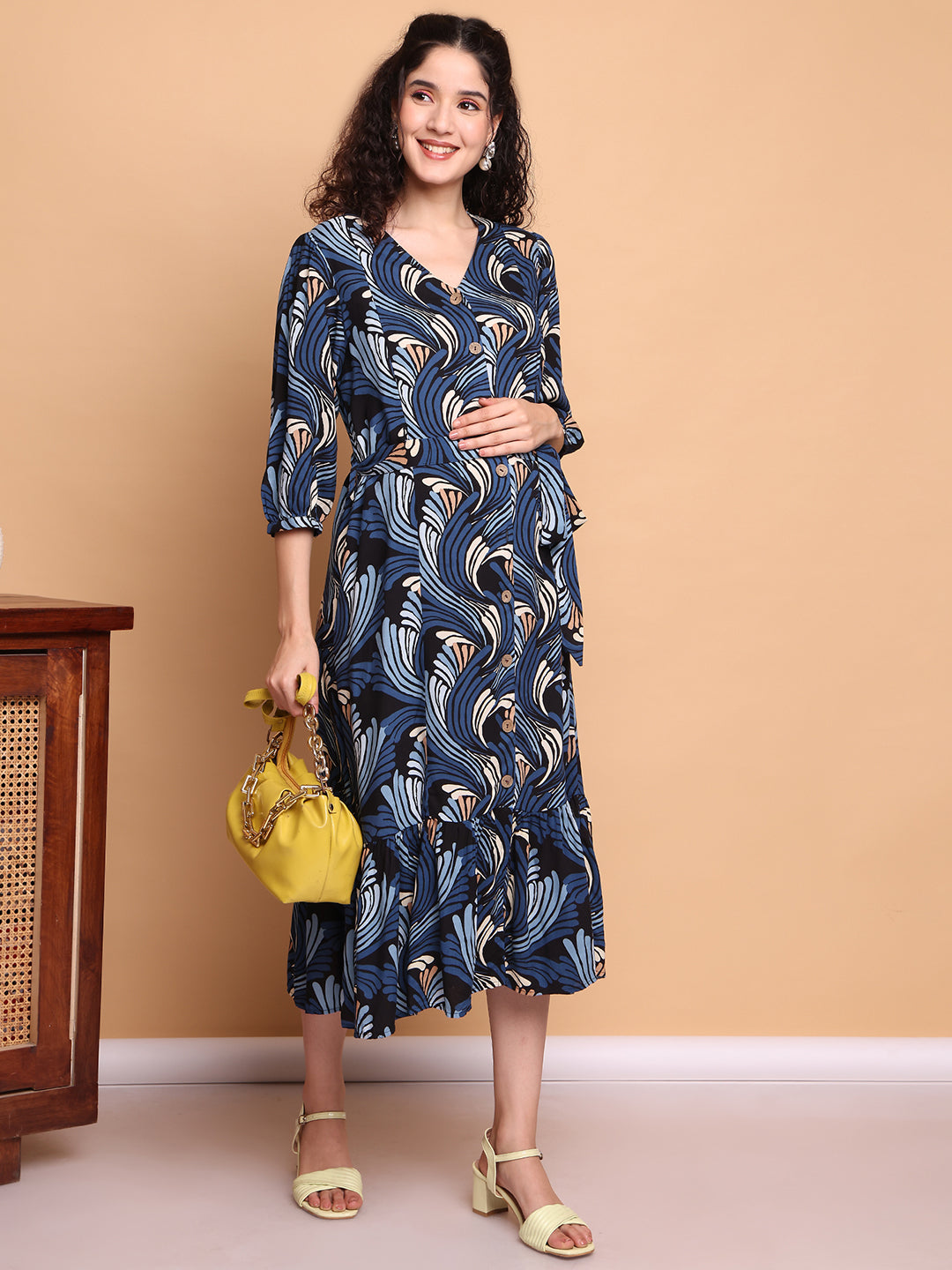 Blue Abstract Rayon Maternity Dress