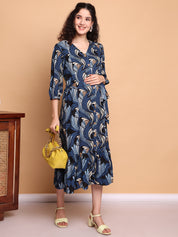 Blue Abstract Rayon Maternity Dress