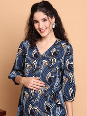 Blue Abstract Rayon Maternity Dress