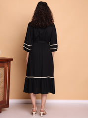 Black Solid Rayon Maternity Dress