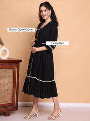 Black Solid Rayon Maternity Dress