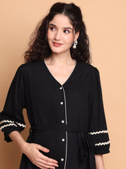 Black Solid Rayon Maternity Dress