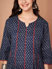 Navy Blue Floral Cotton Maternity Kurta with Trouser and Dupatta