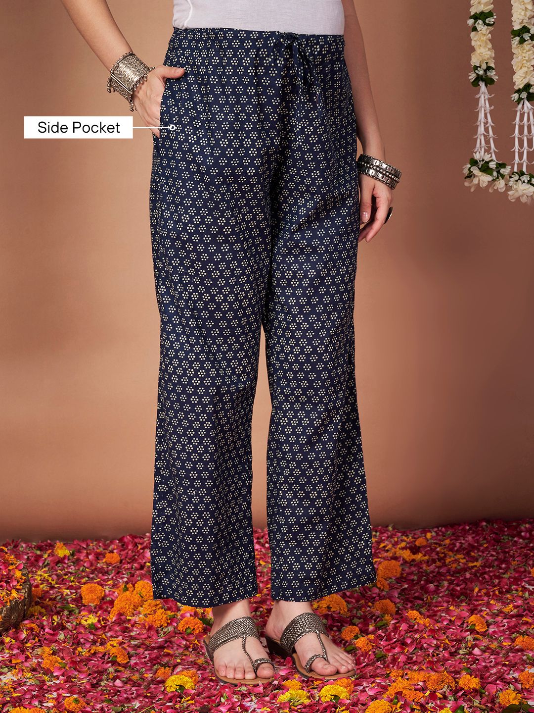 Navy Blue Floral Cotton Maternity Kurta with Trouser and Dupatta
