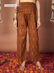 Mustard Ikkat Floral Print Cotton Maternity Kurta with Trouser and Dupatta
