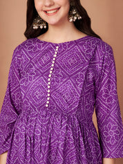 Purple Bandhani Cotton Maternity Kurta with Trouser and Dupatta