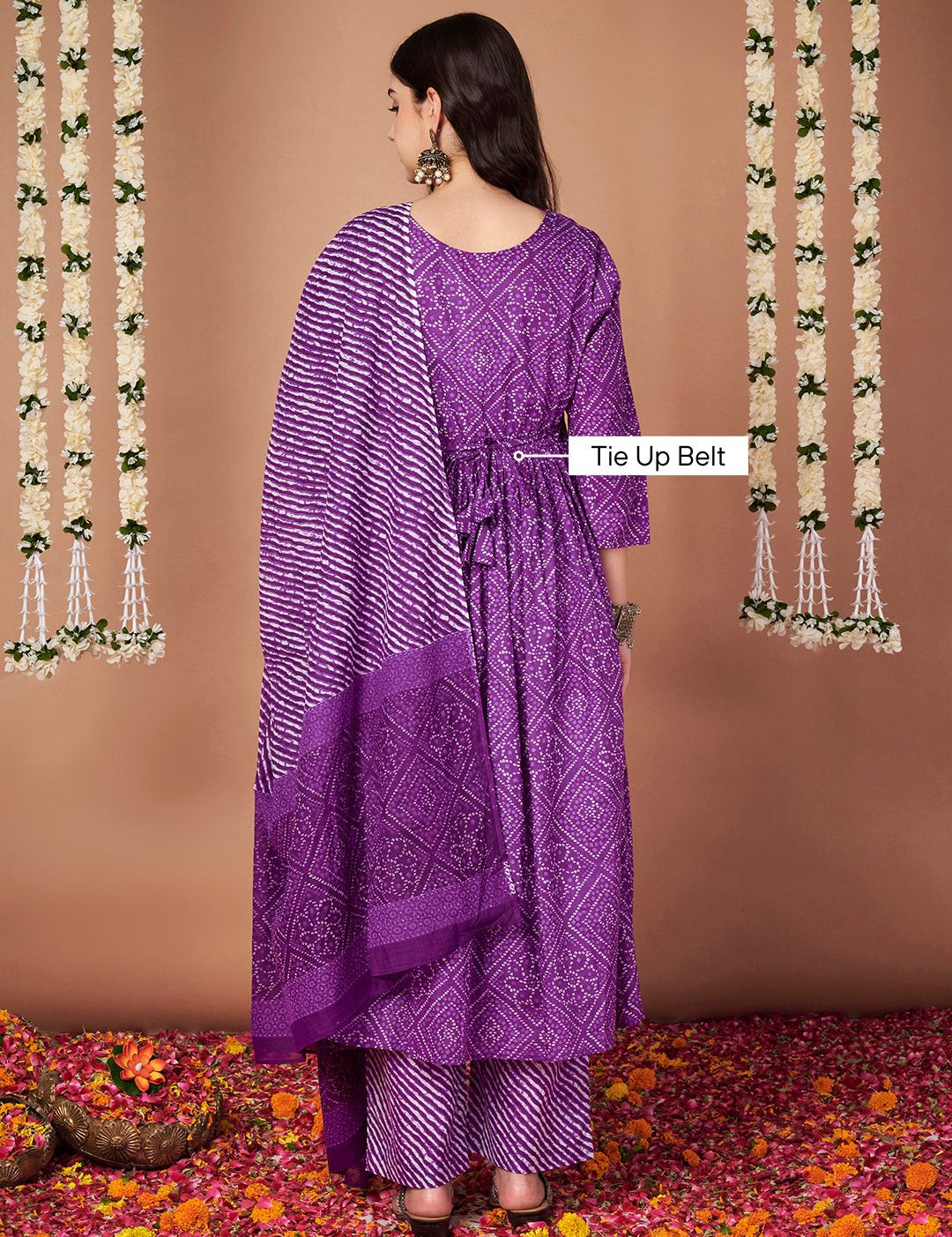 Purple Bandhani Cotton Maternity Kurta with Trouser and Dupatta