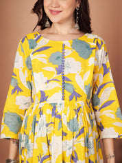 Yellow Floral Cotton Maternity Kurta with Trouser and Dupatta