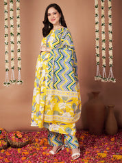 Yellow Floral Cotton Maternity Kurta with Trouser and Dupatta