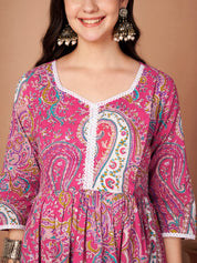 Pink Paisley Cotton Maternity Kurta with Trouser and Dupatta