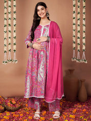 Pink Paisley Cotton Maternity Kurta with Trouser and Dupatta