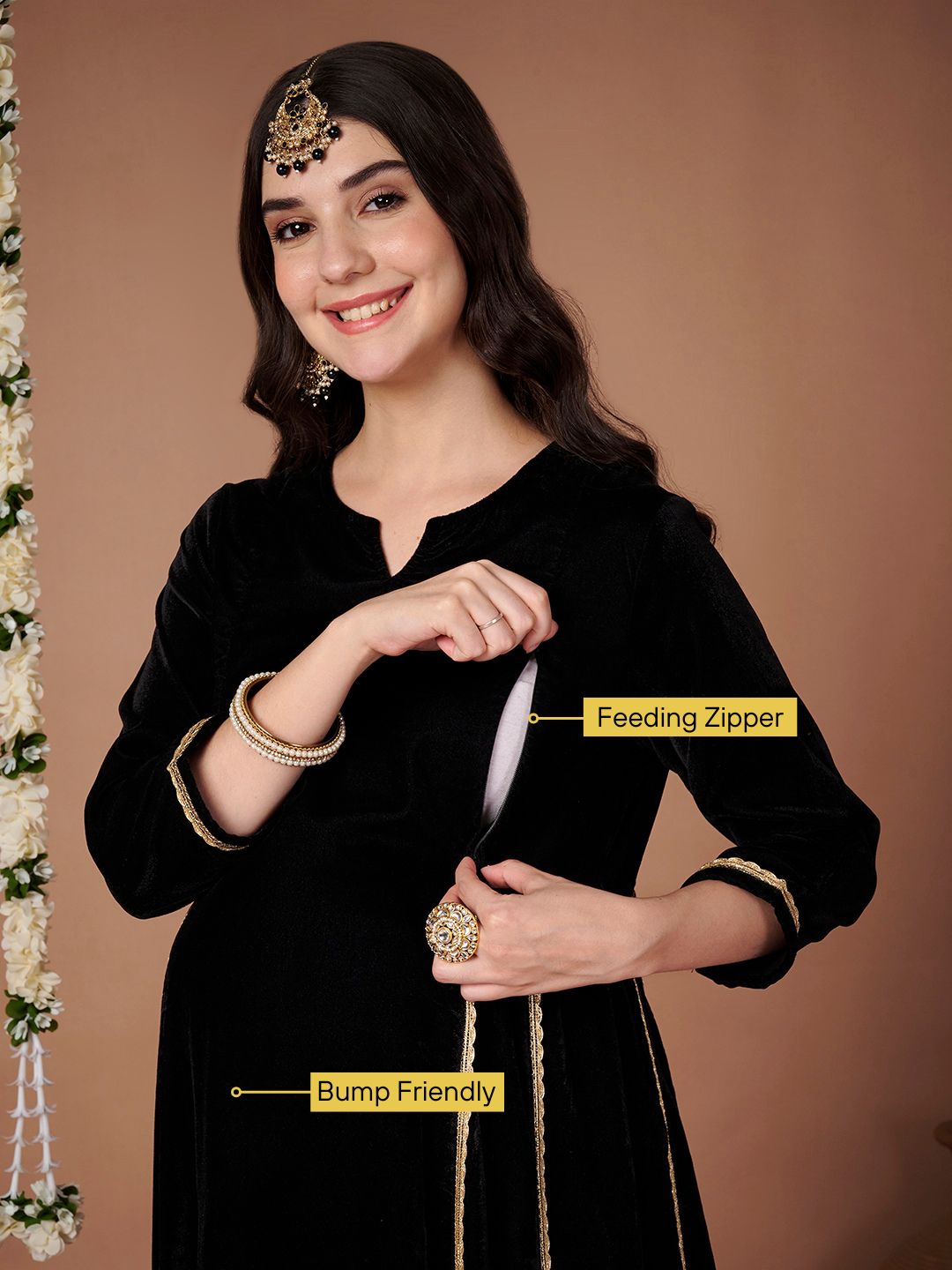 Black Velvet Maternity Kurta Set