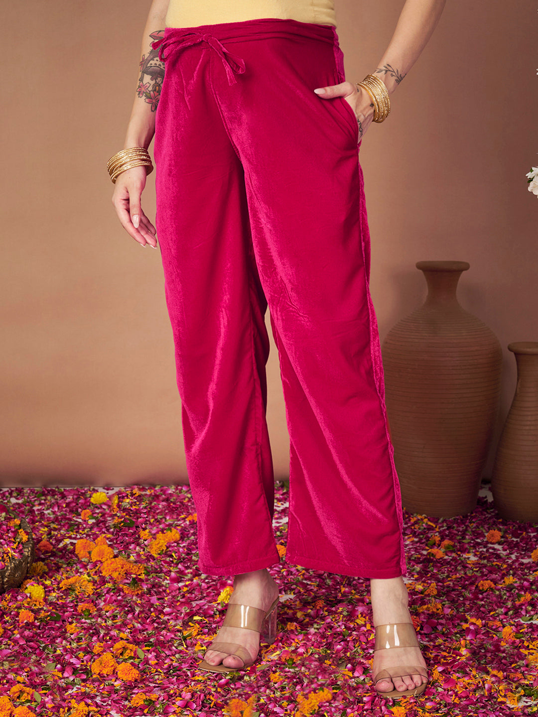 Pink Velvet Maternity Kurta Set
