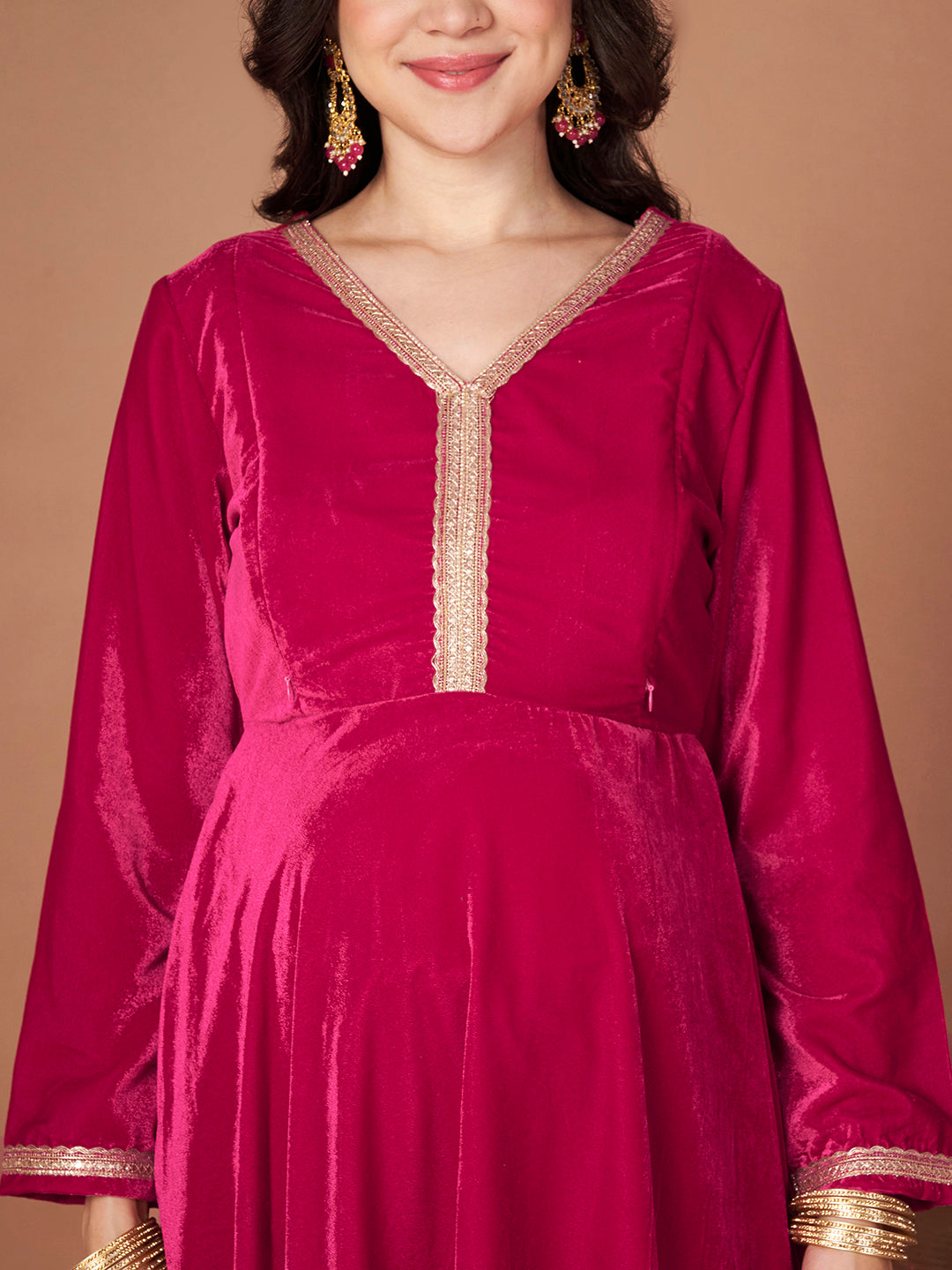 Pink Velvet Maternity Kurta Set
