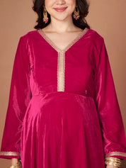Pink Velvet Maternity Kurta Set