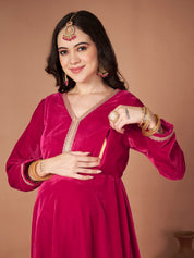 Pink Velvet Maternity Kurta Set