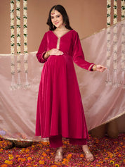 Pink Velvet Maternity Kurta Set