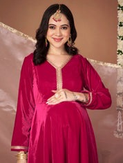 Pink Velvet Maternity Kurta Set