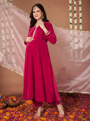 Pink Velvet Maternity Kurta Set