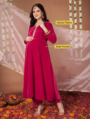 Pink Velvet Maternity Kurta Set